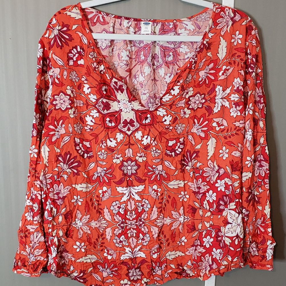 Old Navy Flowy Boho Peasant Blouse Floral Cottagecore Feminine Romantic XXL NWT - Picture 2 of 6